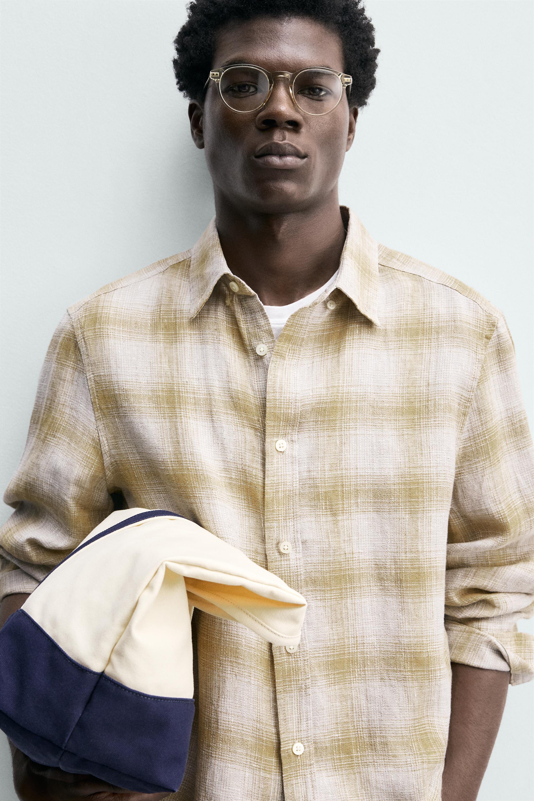 PLAID LINEN BLEND SHIRT